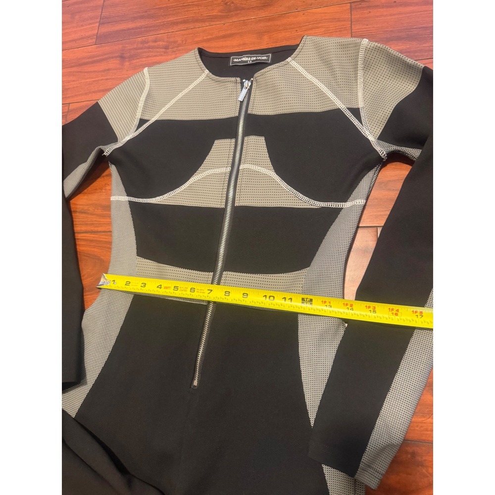 Maniere De Voir Womens Colorblock Zip Front Long Sleeve Jumpsuit Black Grey 12 - Picture 4 of 11